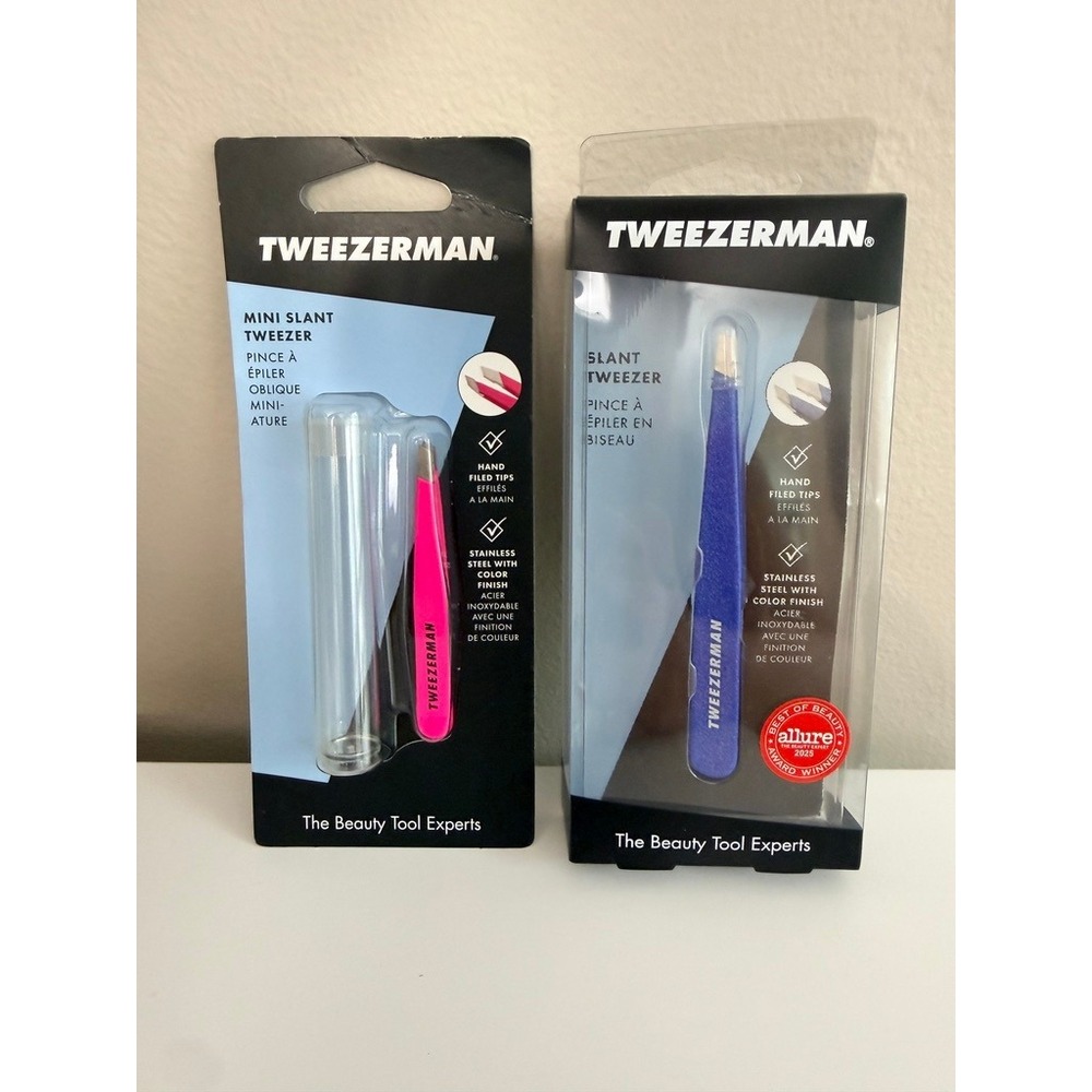 Tweezerman Slant Tweezer Set Unisex OS Pink Blue Precision Grooming NWT